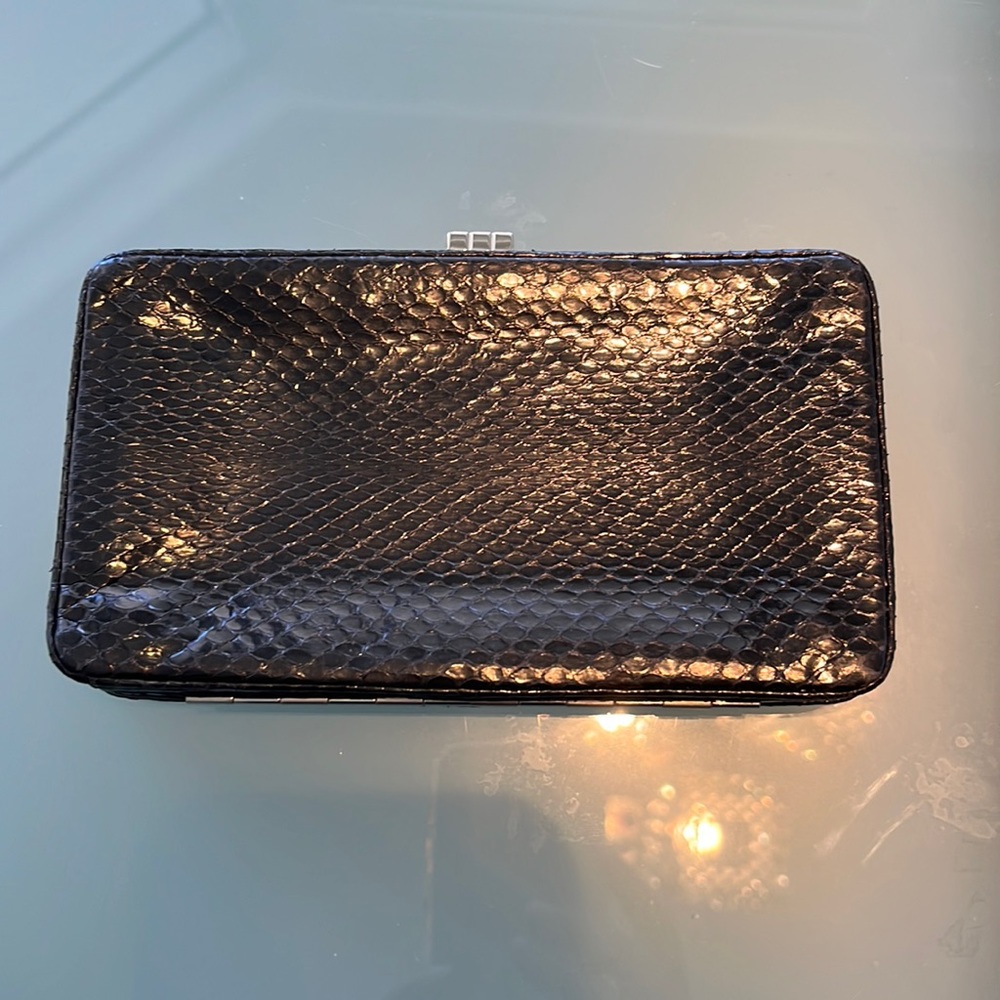 Woman’s bag clutch wallet, black snake skin lambertson